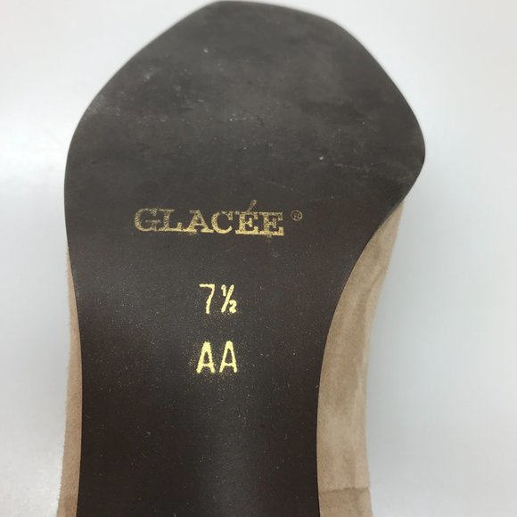 NIB Glacee Taupe Suede Leather Block Heel Pumps Size 7 1/2 AA Narrow - Picture 7 of 7